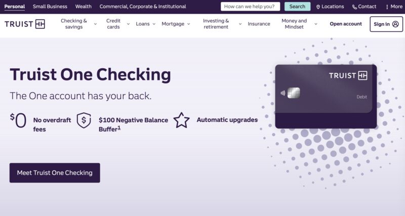 Truist Bank checking homepage